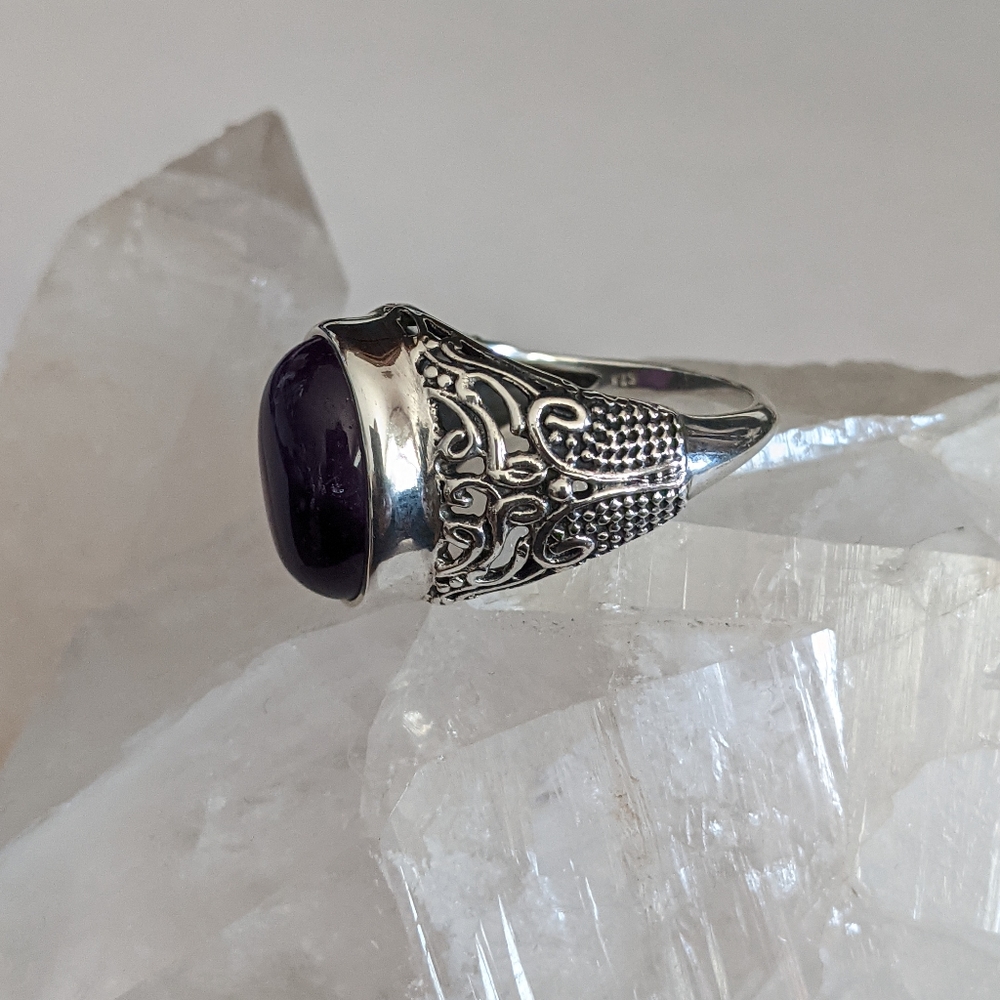 Natural Purple Amethyst, 925 Silver Ring, size 8 - Picture 8 of 10